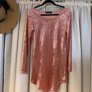 Baby Pink Velvet Long Sleeve Mini Dress